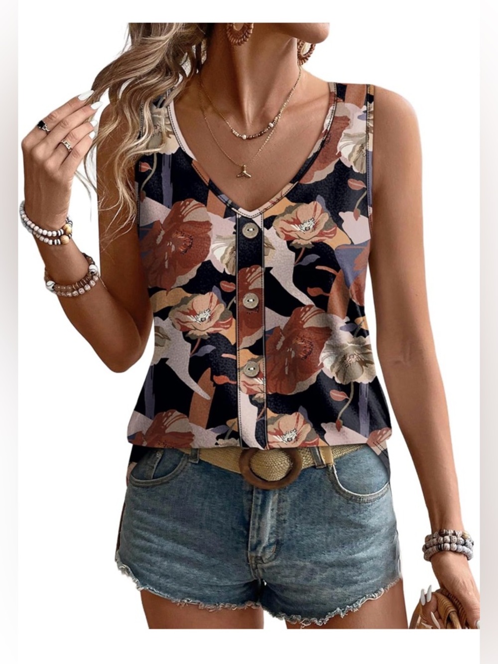 🆕Sleeveless Eyelet Button-Front Tank Top